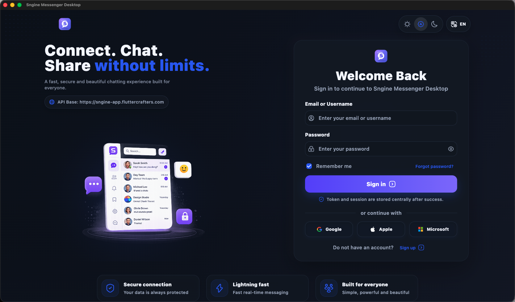 Sngine Pro Messenger Desktop (Windows / macOS / Linux) preview